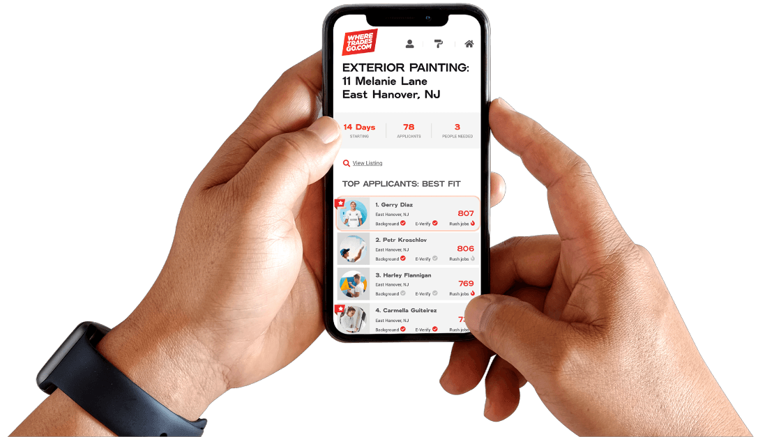 Where Trades Go matching interface shown on a mobile phone